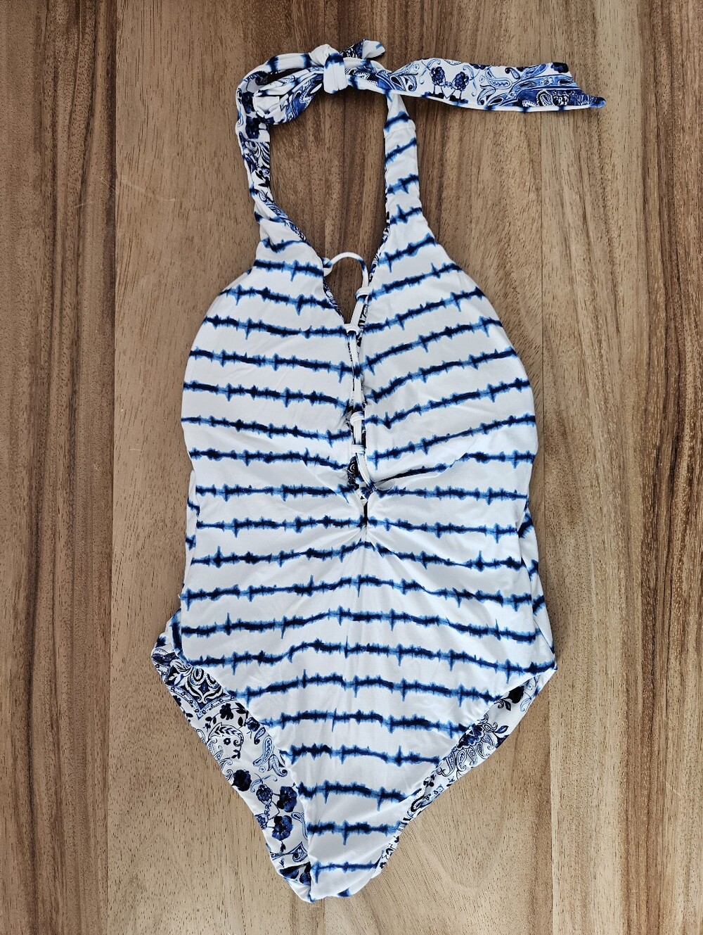 Seafolly Blue and White Lace-Up One-Piece Swimsuit Like New